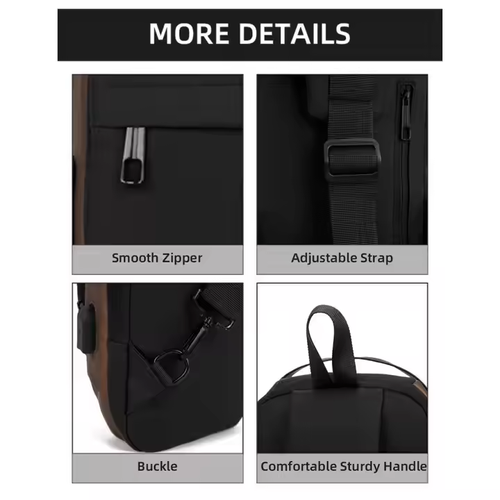 Large Capacity Waterproof PU Leather Anti-Theft Lock Outdoor Sports Multifunction Men Crossbody Sling Chest Bag with USB
