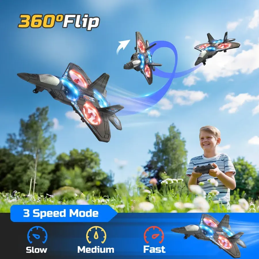 (🎅Christmas Special Price)🔥49% OFF This Week Promotions🎉(Includes 2 batteries)🎉RC Stunt Fighter Jet Toy for Kids with 360° Flips & LED Lights