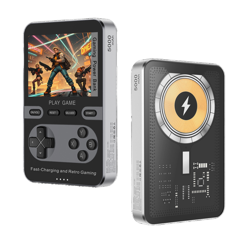 (🎅Christmas Special Price)2 in 1 Handheld Video Game Console Built-in 500 Classic Mini Games with 5000mAh Battery Pack Magnetic Power Bank Wireless Charger