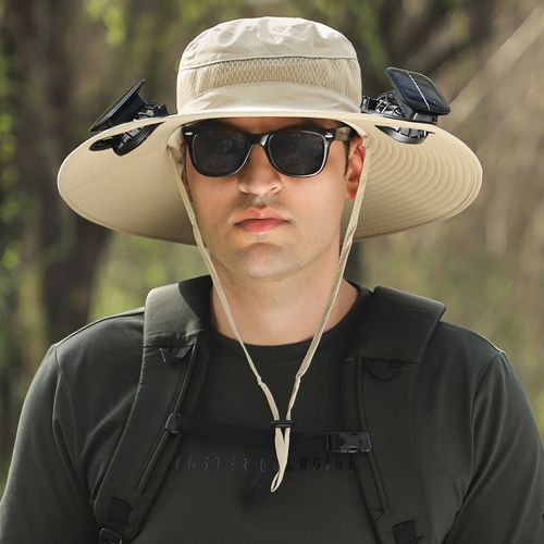 Wide Brim Solar Fan Outdoor Fishing Hat-Solar & USB Charging