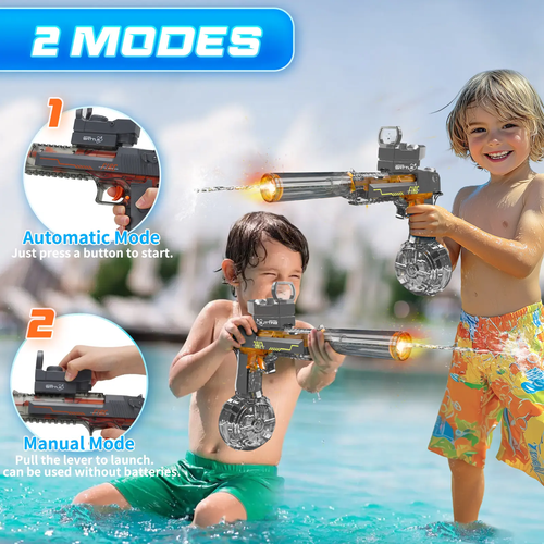 Electric water gun with LED light, powerful water jet.