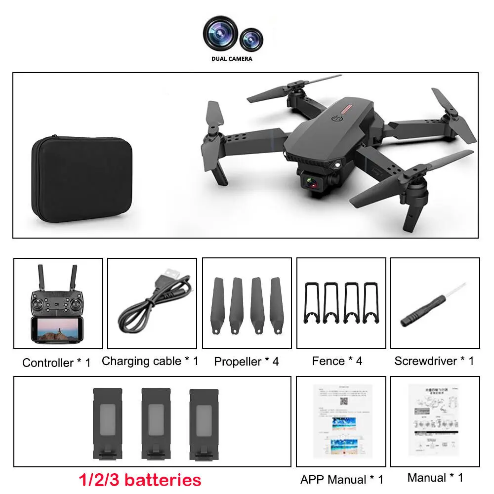 Foldable drone, 4K dual cameras, WiFi, FPV, 15-minute flight time, 100-meter transmission distance, 1800mAh battery, 2.4GHz 4-channel.