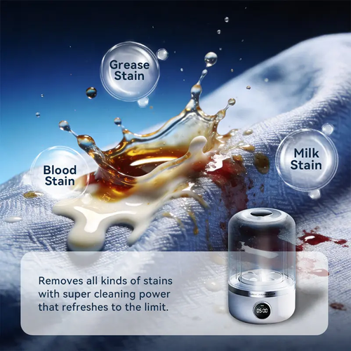 Portable rechargeable mini washing machine 25 washes per charge.