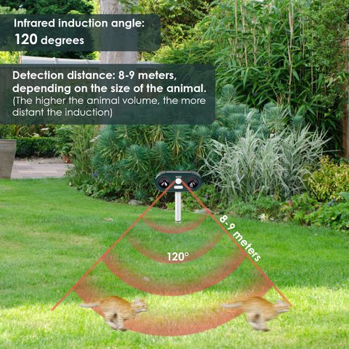 Outdoor Solar Ultrasonic Animal Repeller Dogs Cats Skunks Deer Raccoons