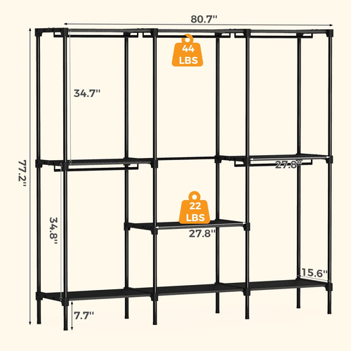 Portable Three Rows Wardrobe Closet