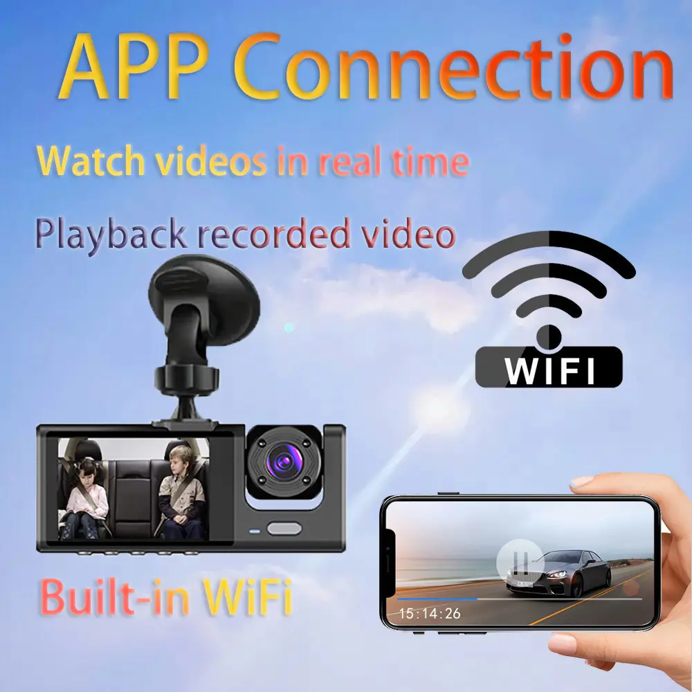 1080P Ultra HD Three-Channel Car DVR with In-Car Recording, Loop Recording, and Night Vision Functions