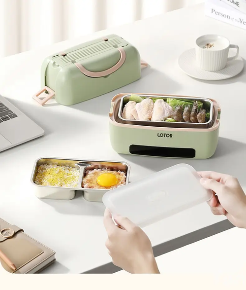 1.2L Electric Heating Lunch Box 9.5H Timer Mini Thermal Box Double Layer Rice Steamer for Office Workers Lunch Box Electric