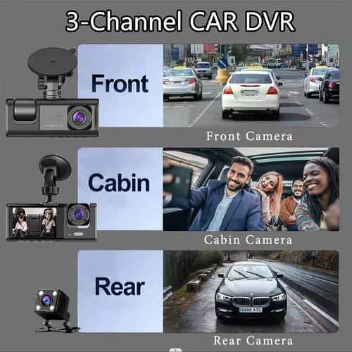 1080P Ultra HD Three-Channel Car DVR with In-Car Recording, Loop Recording, and Night Vision Functions
