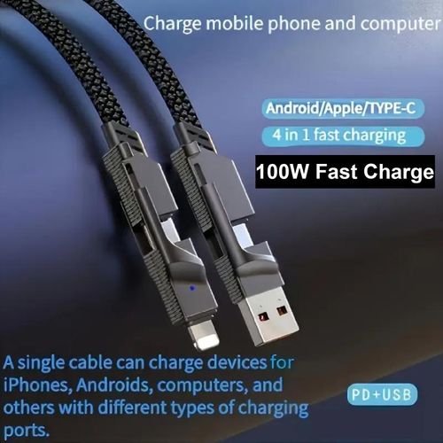 4-in-1 USB-C Fast Charging Cable, 5ft-1.5inch Type-C PD to Lightning Data Cable