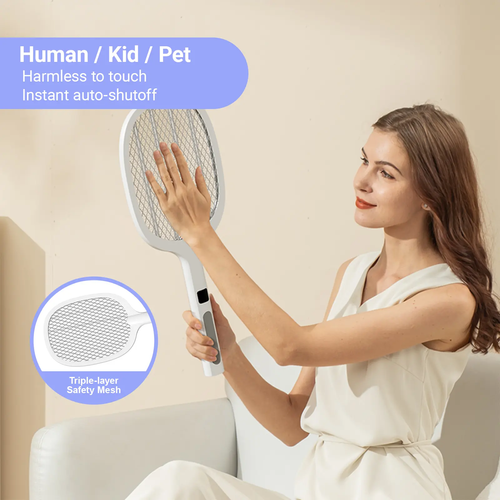 Mosquito swatter with rechargeable battery, three-layer safety net, powerful mosquito swatter