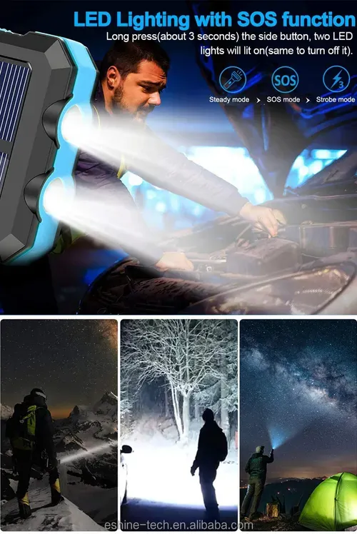 10000mAh Dual USB Waterproof Solar Power Bank with Flashlight-Sample Procurement