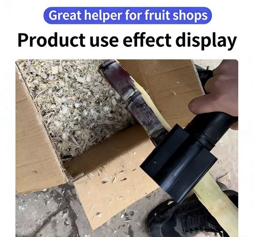 Electric handheld sugarcane peeler, plugged in for use.
