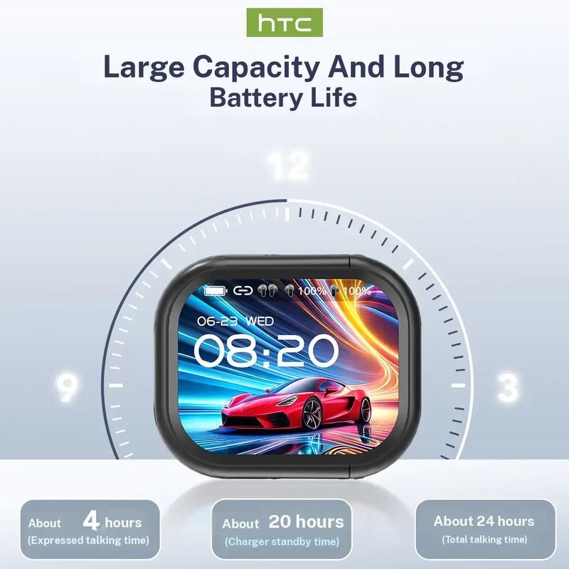 hTC NE20 True Wireless Bluetooth 6.0 Earbuds with LCD Screen for Gaming Bluetooth Earphones, Touch Control Headphones In Ear Earbuds for Gaming and Business