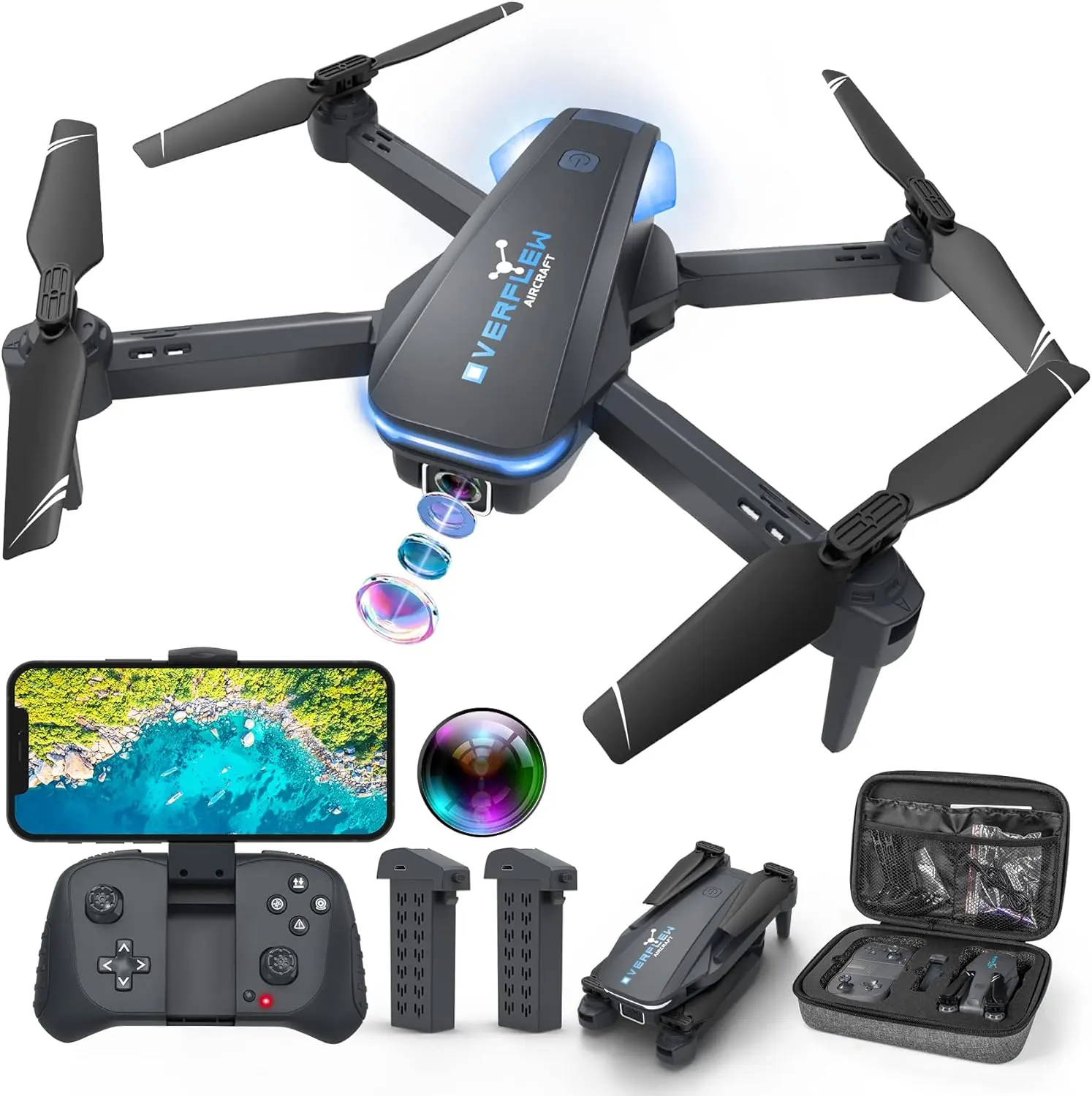 Foldable drone equipped with 1080P HD camera and dual batteries 30-minute battery life