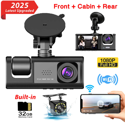 1080P Ultra HD Three-Channel Car DVR with In-Car Recording, Loop Recording, and Night Vision Functions