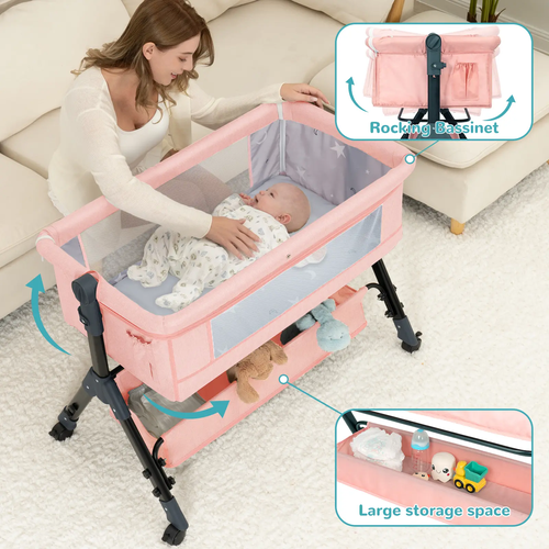 Baby cradle with storage basket and mosquito net