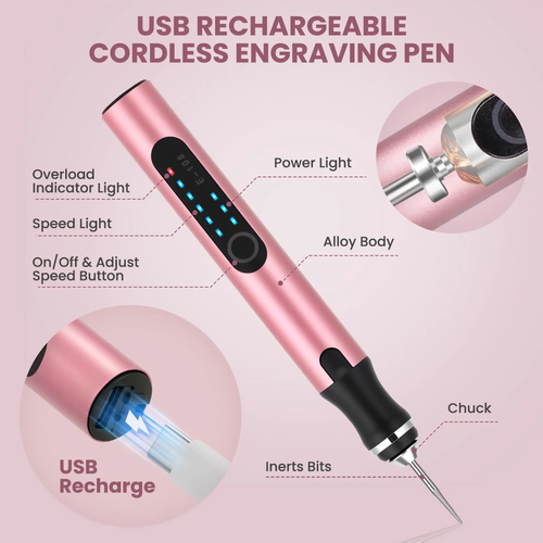 Portable cordless electric engraving pen set