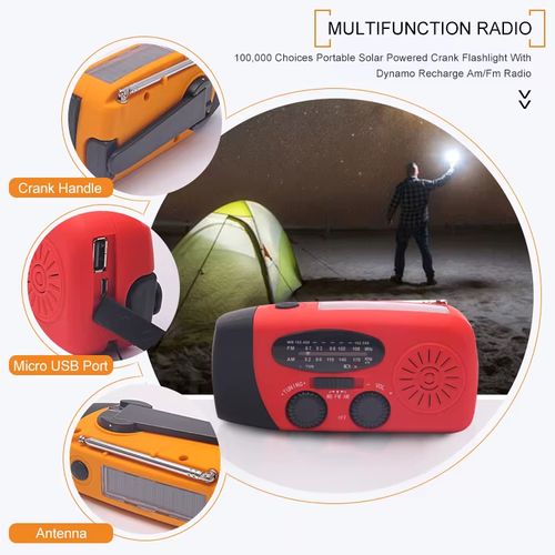 Outdoor multi-functional waterproof solar-powered radio