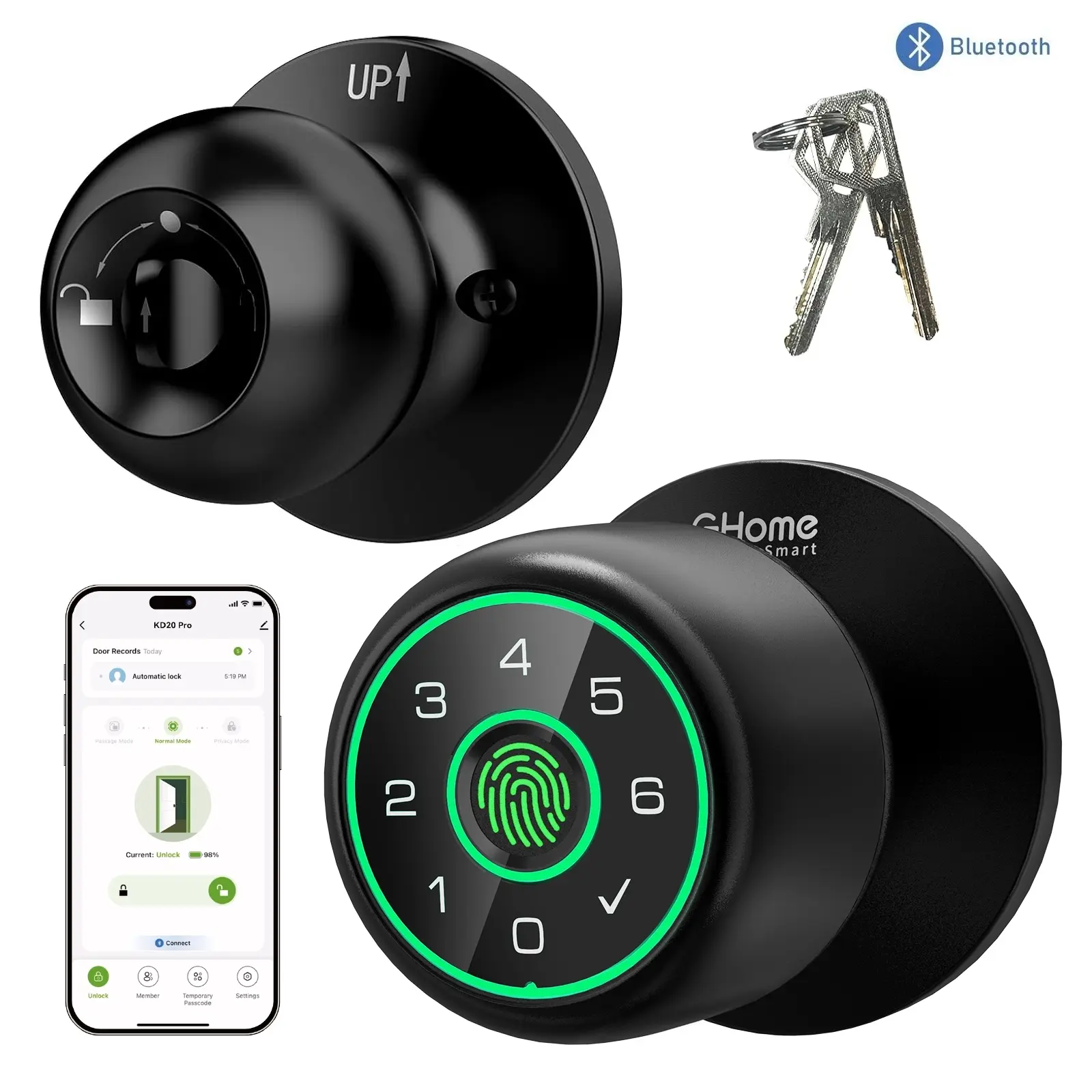 Smart 4-in-1 fingerprint door lock with keypad and app control
