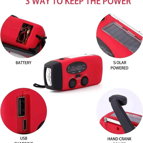 solar and hand crank emergency radio with flashlight