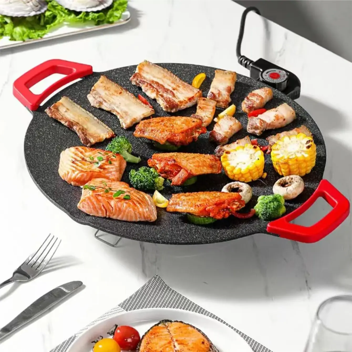Portable Korean-style electric grill with adjustable temperature control