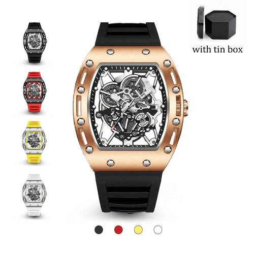 High End Men's Skeleton Watch  Black and Gold Color Scheme