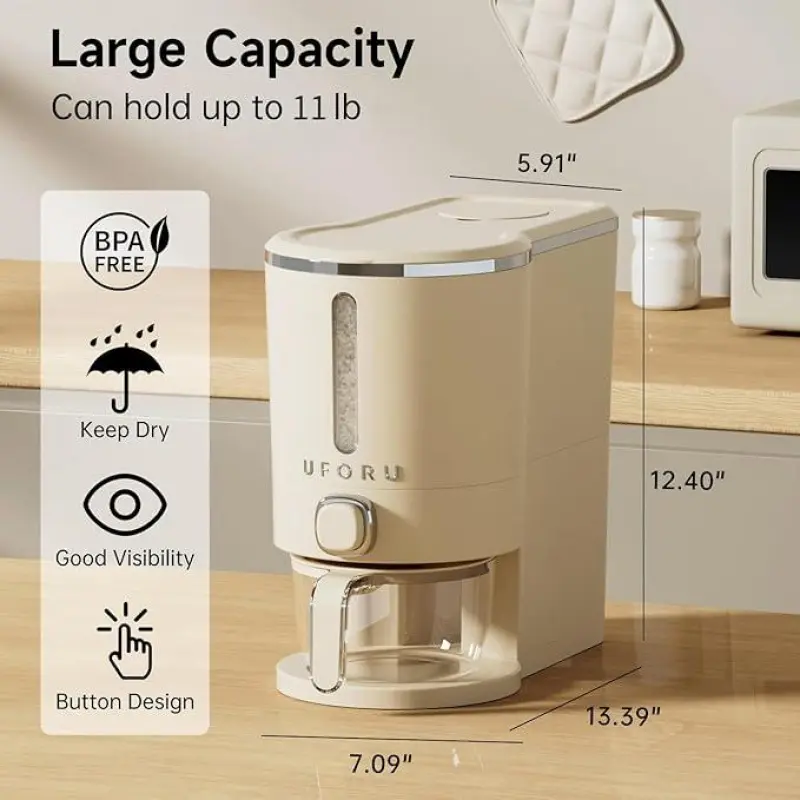 Insect proof airtight rice container with measuring cup  can store 10 catties