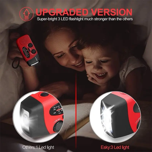 solar and hand crank emergency radio with flashlight