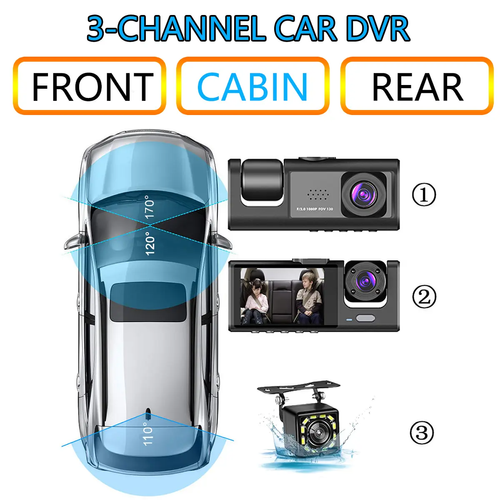 1080P Ultra HD Three-Channel Car DVR with In-Car Recording, Loop Recording, and Night Vision Functions