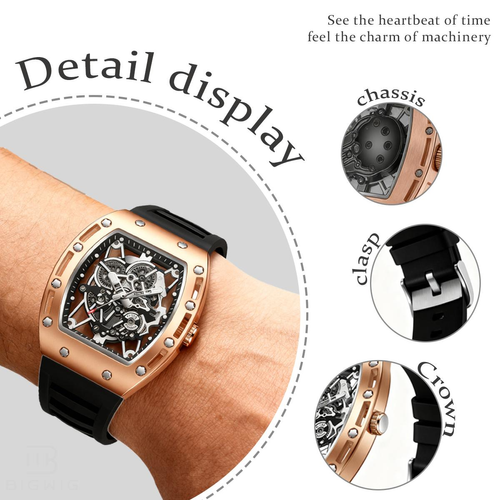 High End Men's Skeleton Watch  Black and Gold Color Scheme