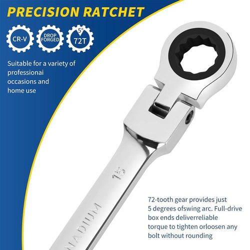 Ratchet wrench set with adjustable heads, 12-piece metric combination ratchet wrench set.