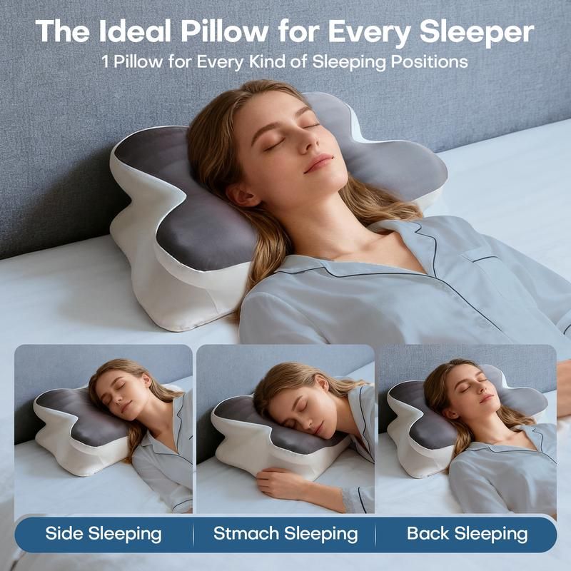 Gray butterfly-shaped neck pillow with breathable, removable and washable high-end silk pillowcase.