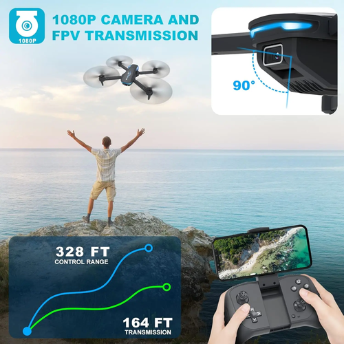 Foldable drone equipped with 1080P HD camera and dual batteries 30-minute battery life