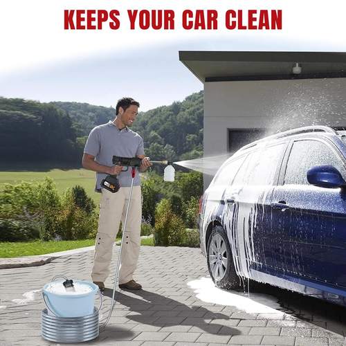 Portable cordless high-pressure washer – high-pressure car wash spray gun with nozzle.
