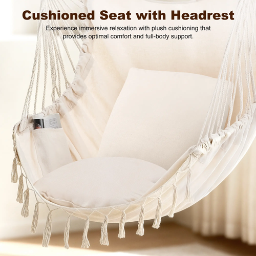 Single Hammock Chair (Includes 2 Cushions), with Hanging Hardware and Wooden Spreader Bar