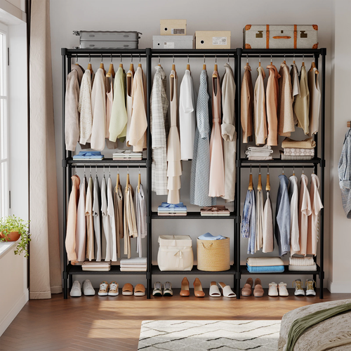 Portable Three Rows Wardrobe Closet