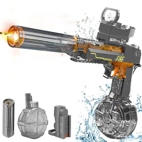 Electric water gun with LED light, powerful water jet.