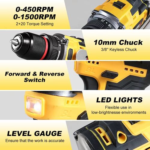 16.8V Brushless Electric Drill 80NM 2 IN 1 Cordless Drill 10MM Chuck Screwdriver