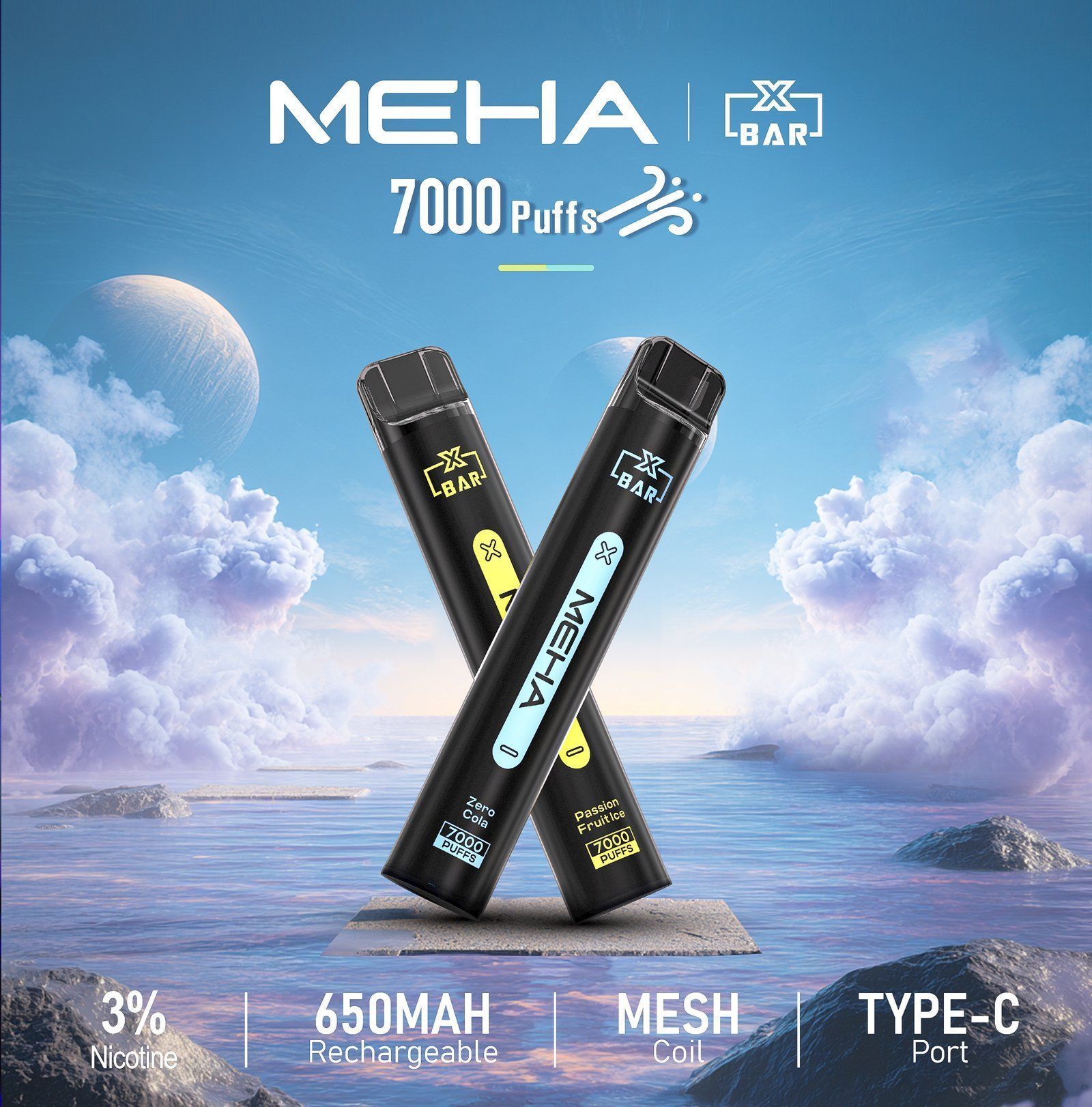 MEHA XBAR 小黑條 7000 Puffs 一次性電子煙｜拋棄式小煙 大容量多口味｜台灣正品