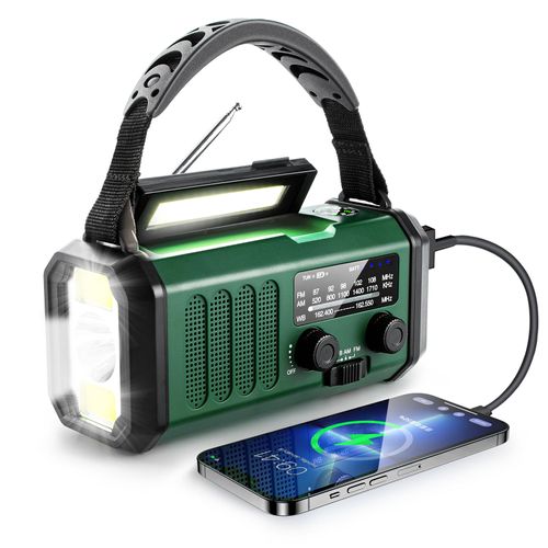 Multifunctional portable solar radio flashlight hand crank emergency power generation