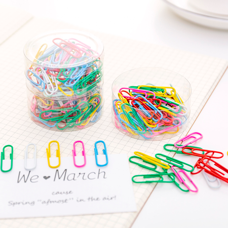 2000 large barrels of colorful paper clips, office supplies, paper clips, candy colored paper clips, large file bookmarks, and paperclips