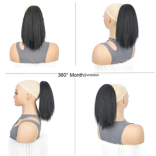 African knotted straight rope ponytail wig, synthetic extended black women's high temperature fiber clip-in ponytail
