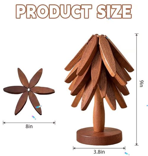 ✨Christmas Early Discount 49% Off🎄Natural Tree Trivet Set - 4 Wooden Trivets & 1 Stand Like a Christmas Tree🎄
