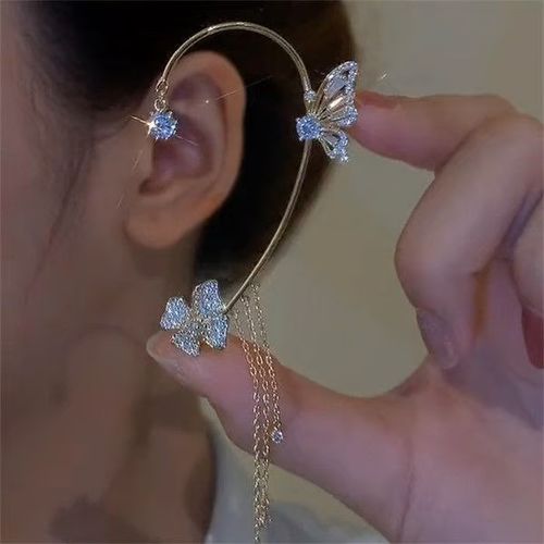 BUTTERFLY FLOWER TASSEL SHINY ZIRCON EARRINGS