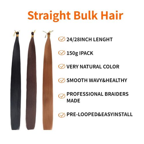 Silk bone straight synthetic crochet hair straight silk bone straight braiding hair extension for braiding 28 inches 150g