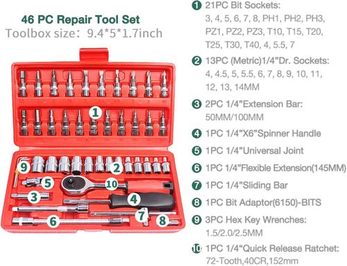 46pcs Multi-functional Auto Repair Wrench Set Universal Manual Tool Box Small Manual Tools Includes Socket Set