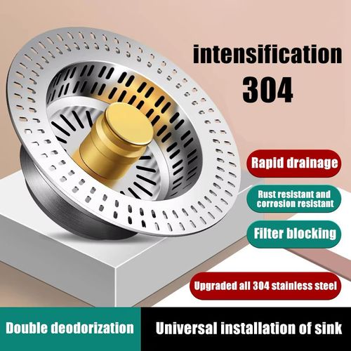 Household stainless steel kitchen sink drain pipe deodorizing and anti-blocking round drain hair catcher pop-up basin drain pipe
