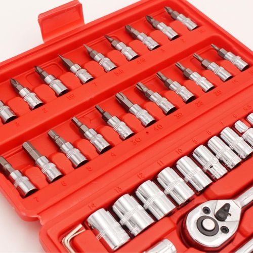 46pcs Multi-functional Auto Repair Wrench Set Universal Manual Tool Box Small Manual Tools Includes Socket Set