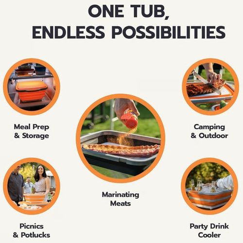🔥🌡️🍗🥗BBQ & Meal Prep Tub | Collapsible Prep Tub🍖🏕️S(37× 27 × 11 cm)