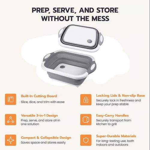 🔥🌡️🍗🥗BBQ & Meal Prep Tub | Collapsible Prep Tub🍖🏕️S(37× 27 × 11 cm)